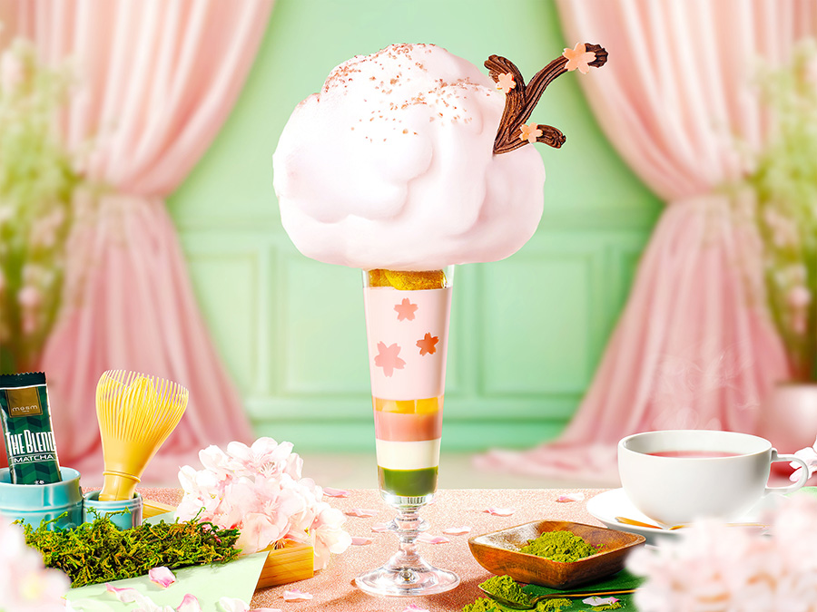 桜と抹茶のレイヤード・パフェ